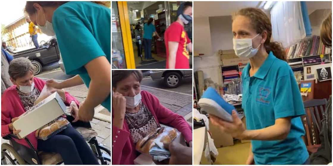 Priceless moment poor lady trembled and cried after man got her new shoes and gave her cash melt hearts as video goes viral Priceless moment poor lady trembled and cried after man got her new shoes and gave her cash melt hearts as video goes viral