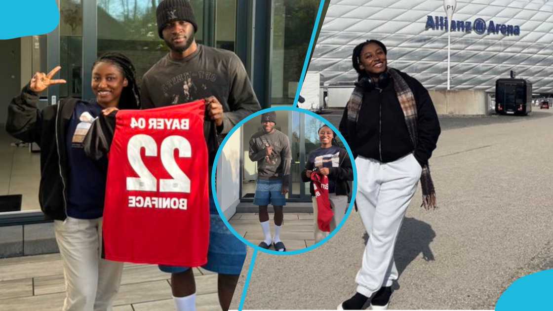 Ghanaian lady meets Bayer Leverkusen forward Victor Boniface. Ghanaian lady meets Bayer Leverkusen forward Victor Boniface.