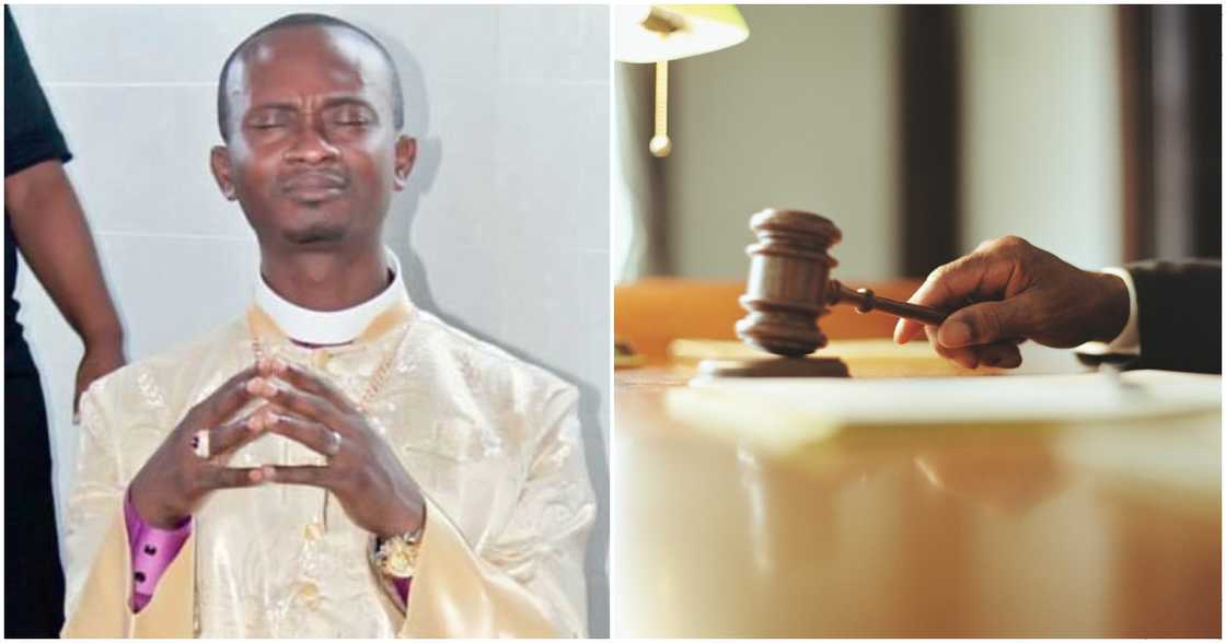 Photo of Ghanaian pastor who was jailed and a judge's hand