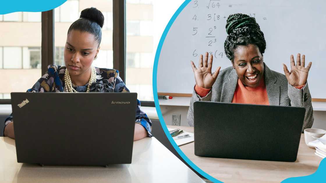 Two women working on their laptops Two women working on their laptops
