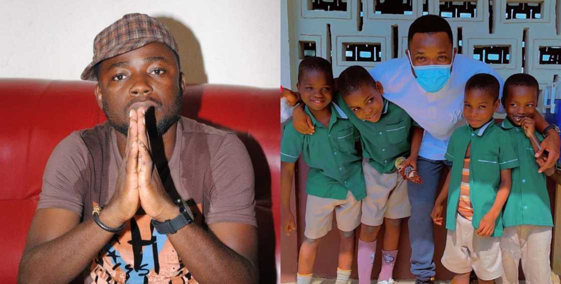 Photo of Ghanaian writer and Teacher Kwadwo with schoolchildren