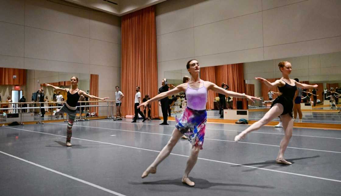 Joy Womack (C) and fellow dancers rehearse at the Segerstrom Center for the Arts in Costa Mesa, California Joy Womack (C) and fellow dancers rehearse at the Segerstrom Center for the Arts in Costa Mesa, California