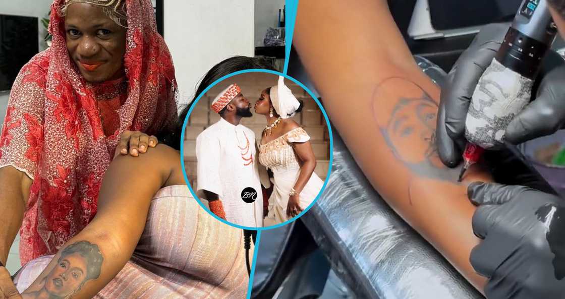 Pretty lady permanently tattoos Davido and Chioma's faces on her arms to celebrate their union