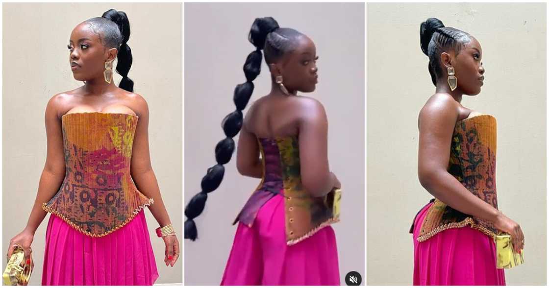 Gyakie glows in a batik corset top and pink skirt.