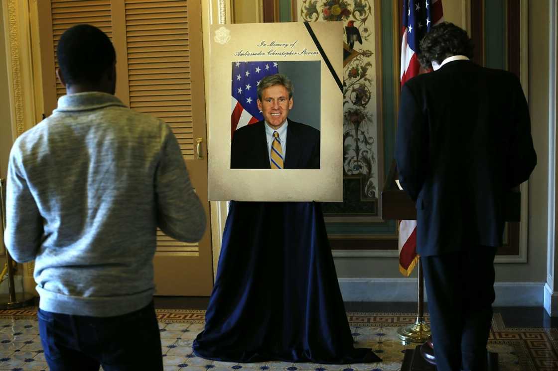 A condolence book and a picture of US ambassador Christopher Stevens are displayed at the Capitol on September 14, 2012, after he and three other Americans were killed in the Benghazi attack A condolence book and a picture of US ambassador Christopher Stevens are displayed at the Capitol on September 14, 2012, after he and three other Americans were killed in the Benghazi attack