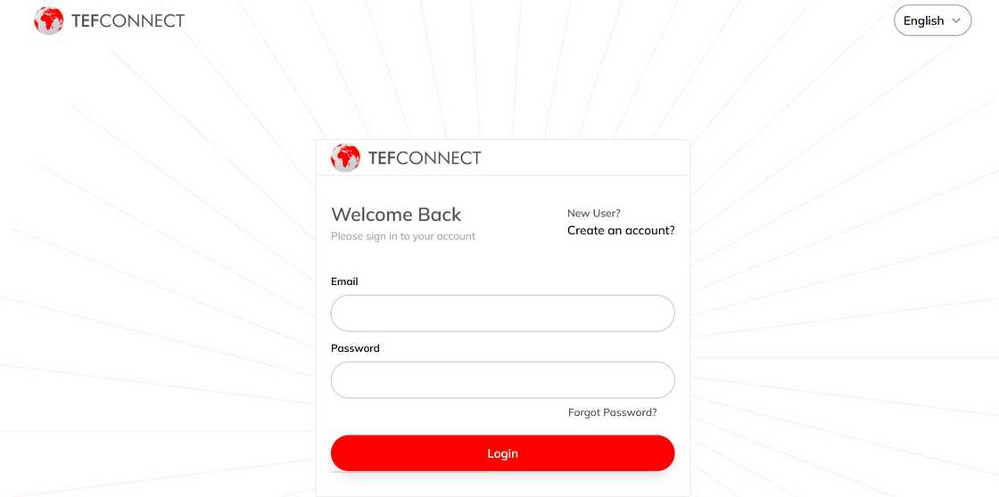 TEFConnect application portal TEFConnect application portal