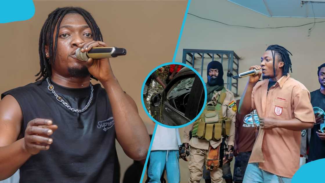 Kwesi Amewuga accident, Bibiani road accident, Saint Joseph SHS event, fast-rising Ghanaian rapper, Kwesi Amewuga news, musician safety