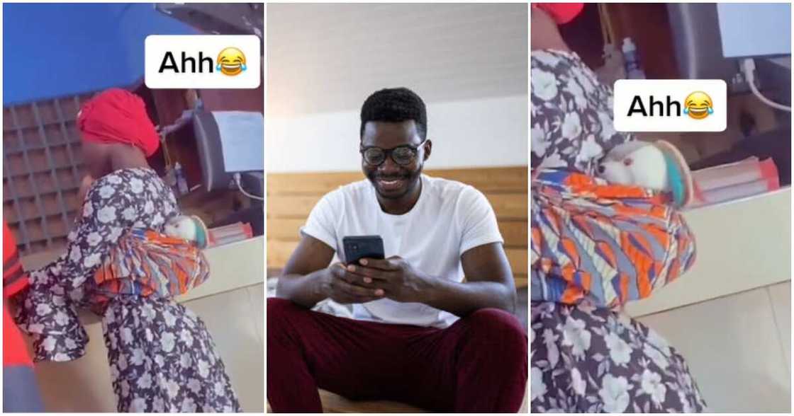 A young lady captured with a doll at her back on campus A young lady captured with a doll at her back on campus