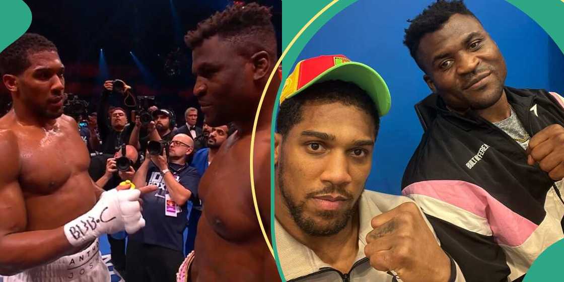 Video of Anthony Joshua speaking to Francis Ngannou after beating him goes viral Video of Anthony Joshua speaking to Francis Ngannou after beating him goes viral