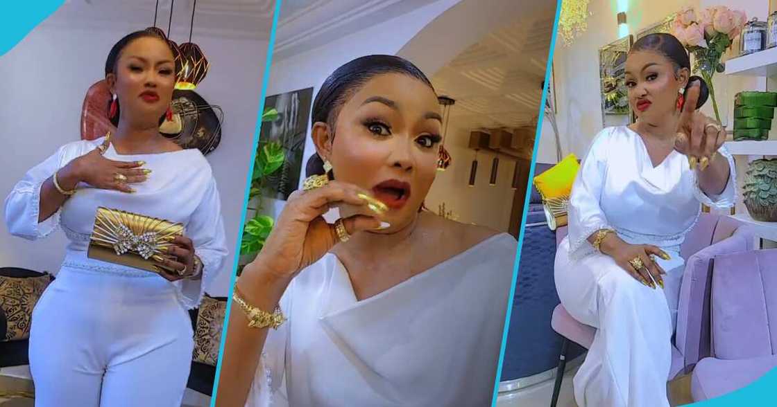 Nana Ama McBrown in a white jumpsuit