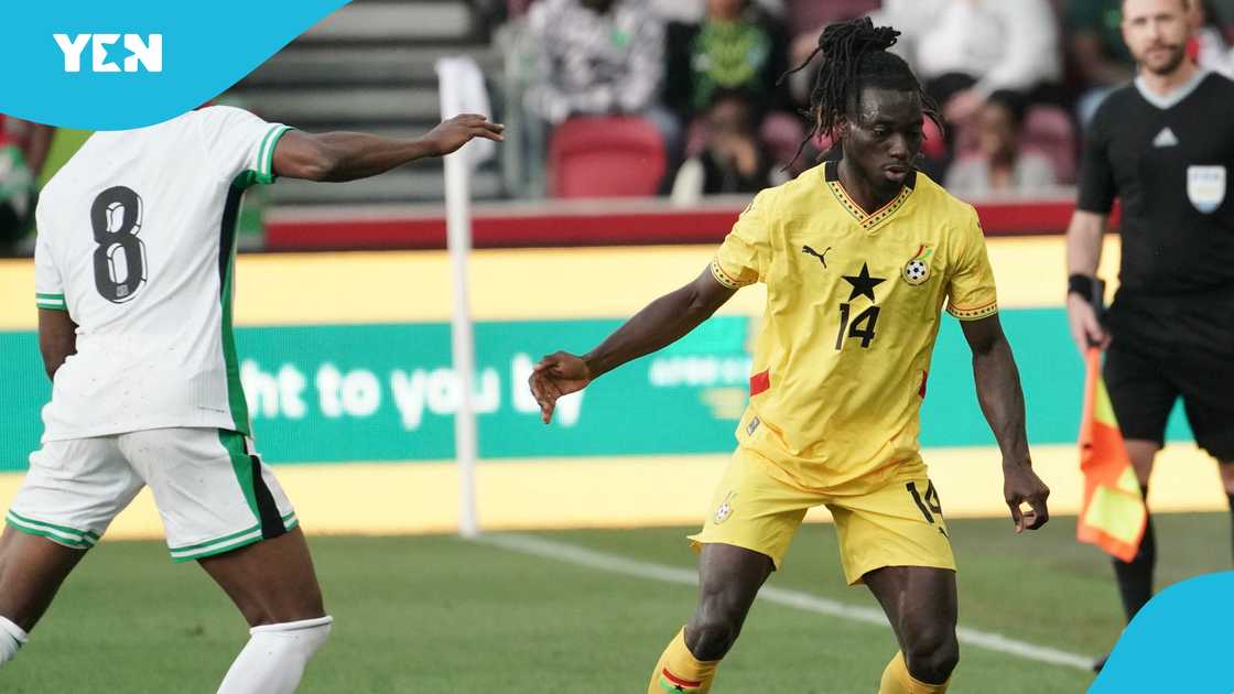 Gideon Mensah, Frank Onyeka, Ghana's Black Stars, 2025 Unity Cup, Super Eagles, Nigeria, GTech Community Stadium Gideon Mensah, Frank Onyeka, Ghana's Black Stars, 2025 Unity Cup, Super Eagles, Nigeria, GTech Community Stadium