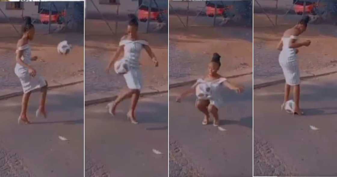 Lady, Video, Soccer Tricks, Stunts, Dress, High-Heels, Impressive, Twitter reactions Lady, Video, Soccer Tricks, Stunts, Dress, High-Heels, Impressive, Twitter reactions