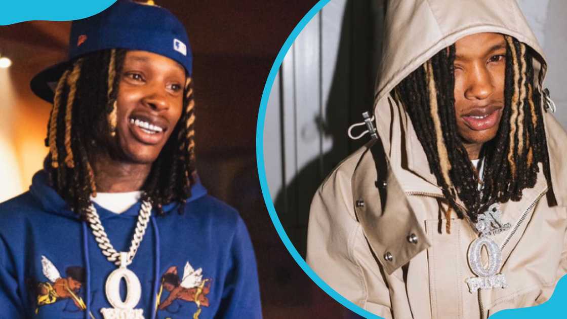 King Von in a blue cap and hoody and in a beige jacket King Von in a blue cap and hoody and in a beige jacket