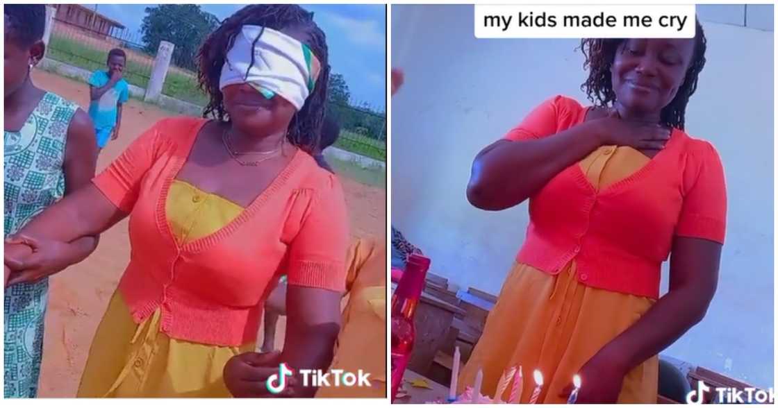 A Ghanaian teacher was overcome with emotion after her students surprised her with a birthday cake A Ghanaian teacher was overcome with emotion after her students surprised her with a birthday cake