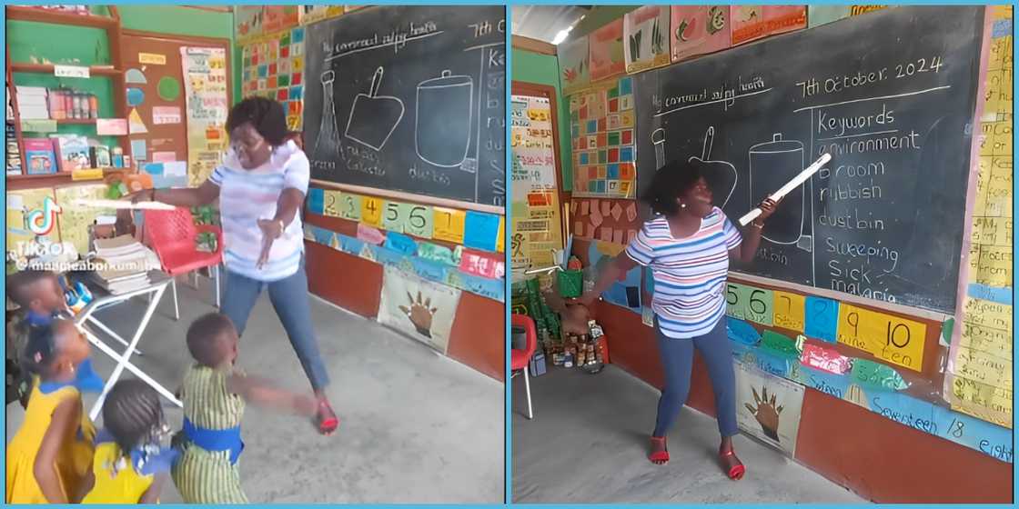 Ghanaian lady teaches early childhood students with passion and energy.