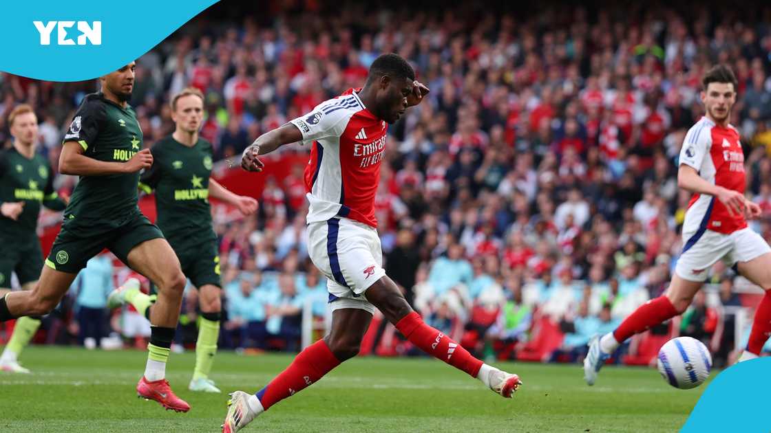 Thomas Partey scored against Brentford in the Premier League. Thomas Partey scored against Brentford in the Premier League.