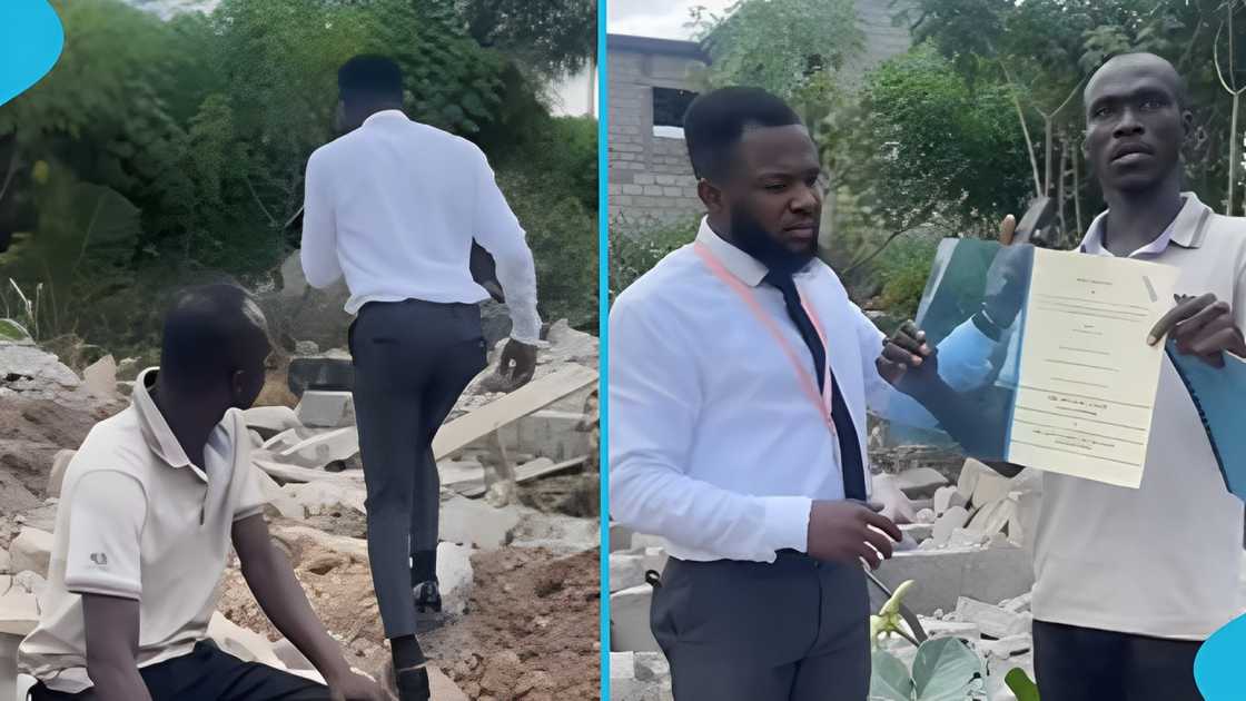 Basic school teacher, breaks down in tears, demolishing, property, chief, kumasi