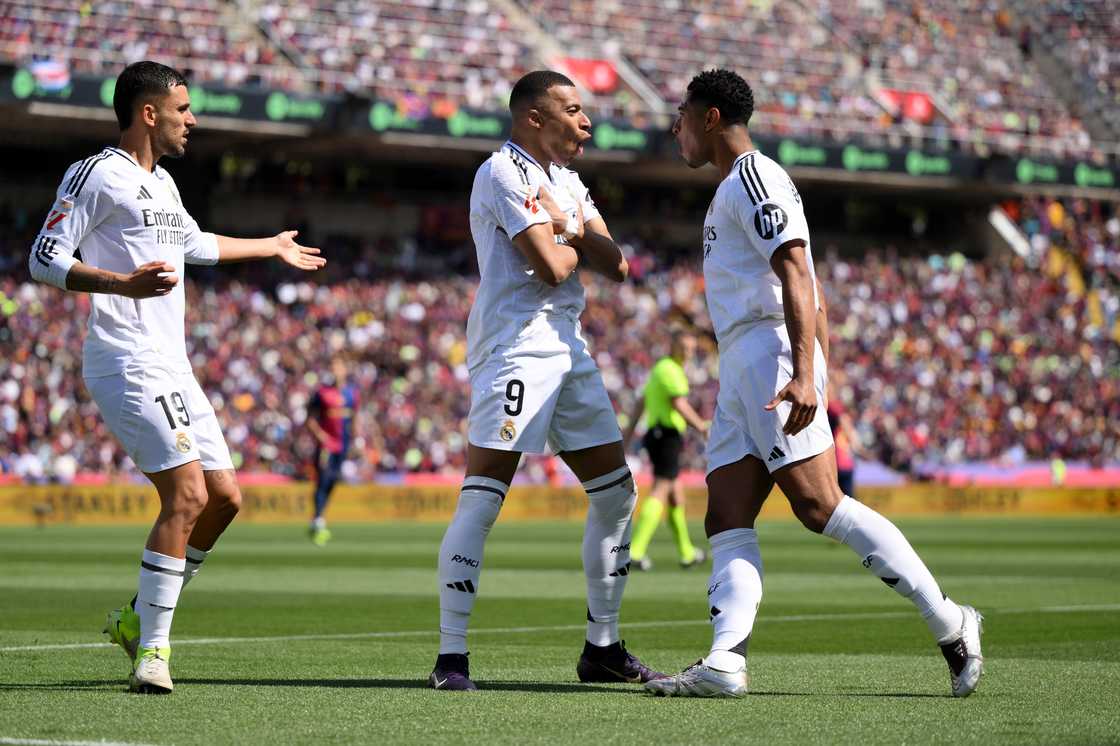 Kylian Mbappe, Real Madrid, Jude Bellingham, LaLiga match, FC Barcelona, Real Madrid CF, Estadi Olimpic Lluis Companys Kylian Mbappe, Real Madrid, Jude Bellingham, LaLiga match, FC Barcelona, Real Madrid CF, Estadi Olimpic Lluis Companys