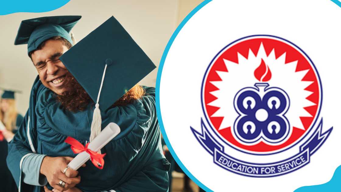 UEW logo and university graduates