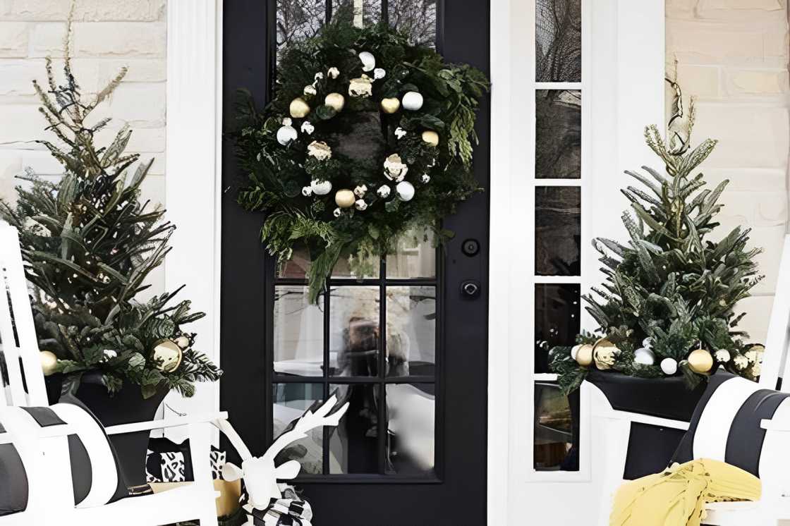 A simple, modern black and white front porch