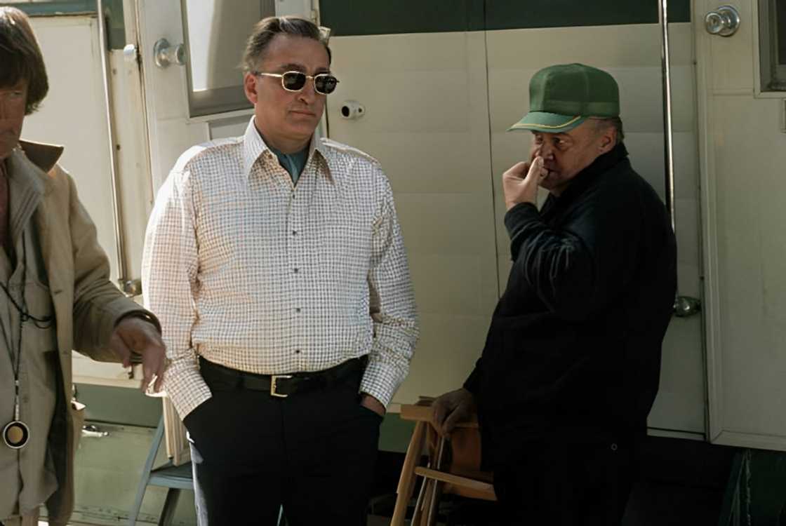 George C. Scott (M) stands outside his trailer during the filming of the Bank Shot. George C. Scott (M) stands outside his trailer during the filming of the Bank Shot.