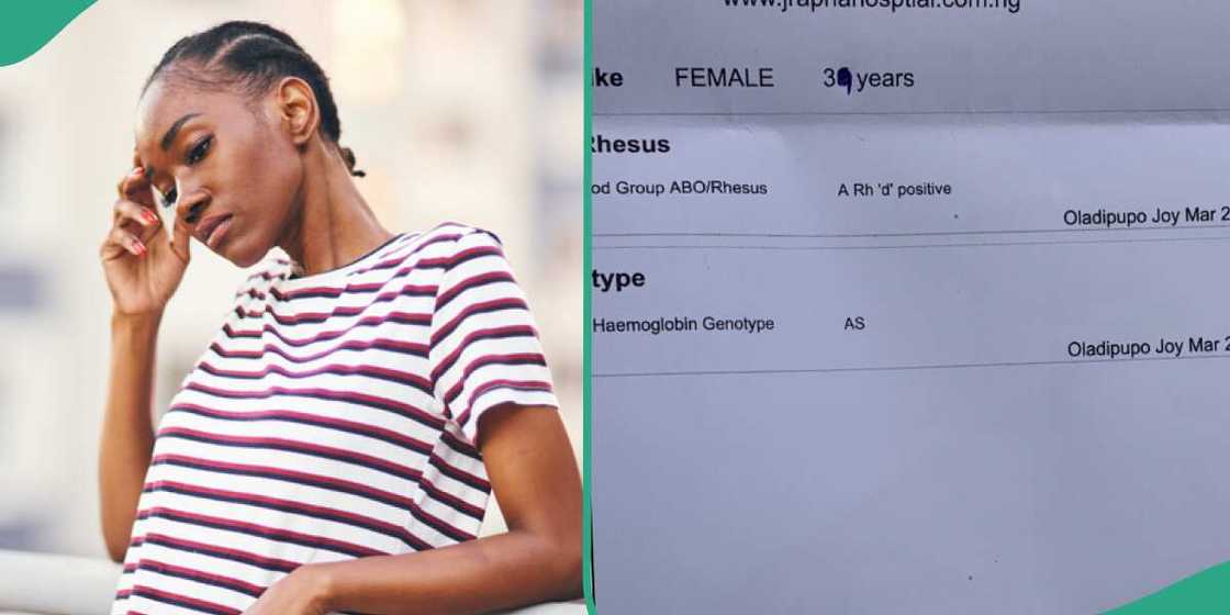 Lady shows her genotype test result. Lady shows her genotype test result.