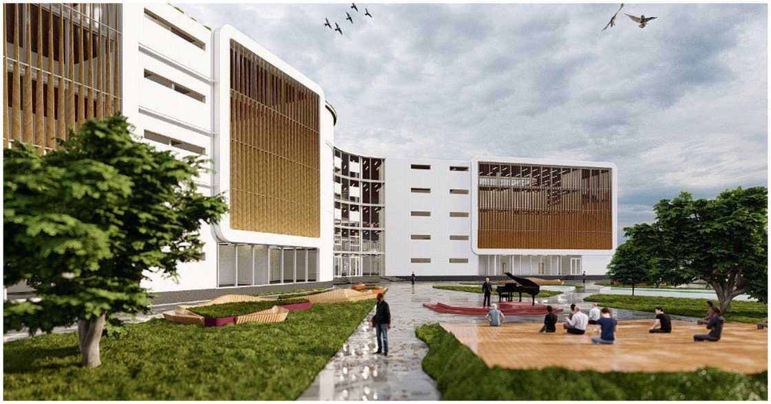 The grounds of the library The grounds of the library