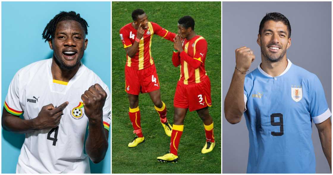 Mohammed Salisu, Asamoah Gyan, and Luis Suarez Mohammed Salisu, Asamoah Gyan, and Luis Suarez