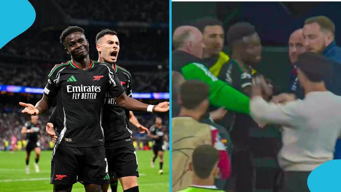 Video shows Bukayo Saka shoving Real Madrid legend during heated altercation Video shows Bukayo Saka shoving Real Madrid legend during heated altercation