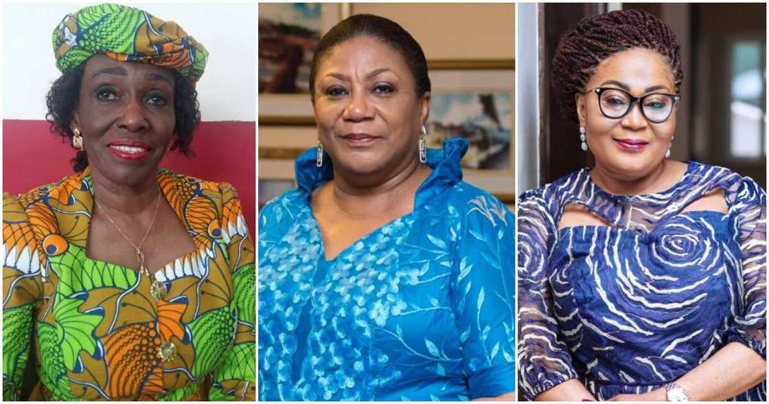 Photos of Nana Konadu Agyeman-Rawlings, Rebecca Akufo-Addo, and Lordina Mahama.