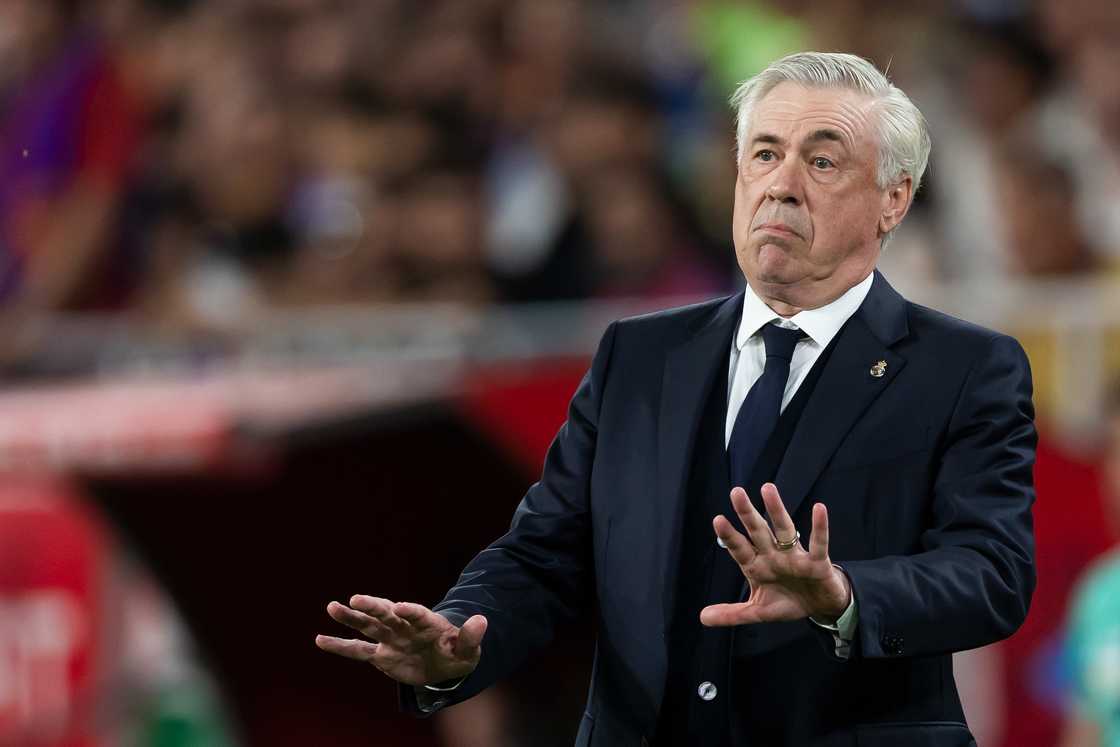 Carlo Ancelotti of Real Madrid during the Spanish Copa del Rey match between Real Madrid v FC Barcelona at the Estadio de la Cartuja on April 26, 2025 in Sevilla Carlo Ancelotti of Real Madrid during the Spanish Copa del Rey match between Real Madrid v FC Barcelona at the Estadio de la Cartuja on April 26, 2025 in Sevilla