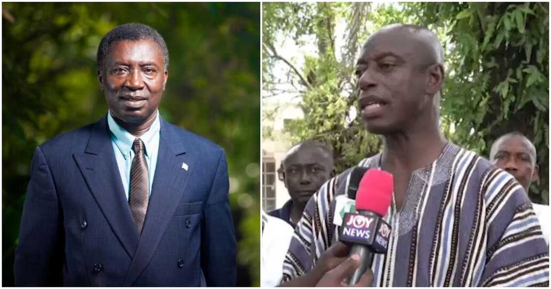 Chiefs and residents of Kyebi have taken on Prof Frimpong-Boateng over allegations of mining activities close to Akufo-Addo's residence. Chiefs and residents of Kyebi have taken on Prof Frimpong-Boateng over allegations of mining activities close to Akufo-Addo's residence.