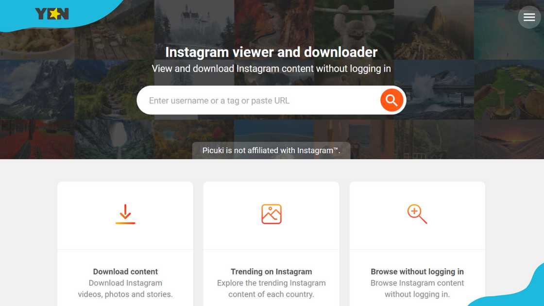 A screenshot of Picuki website homepage A screenshot of Picuki website homepage