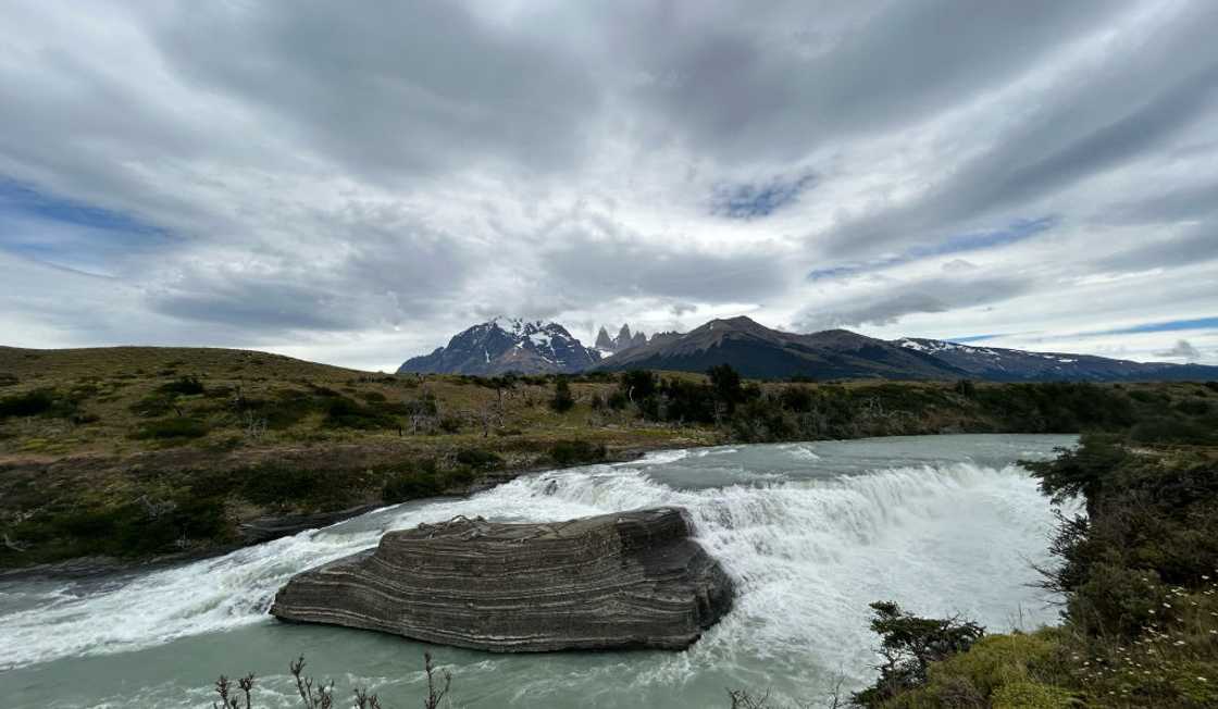 Mountains and a river at the Torres del Paine National Park Mountains and a river at the Torres del Paine National Park