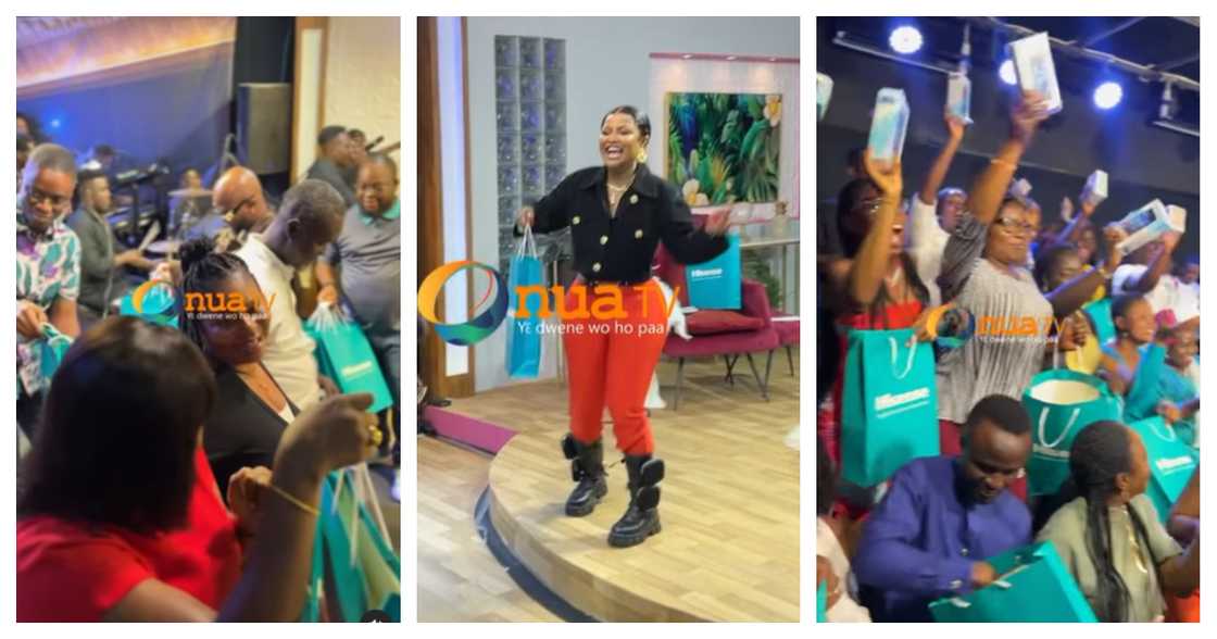 Nana Ama McBrown shares phones, power banks and others on Onua Showtime with McBrown