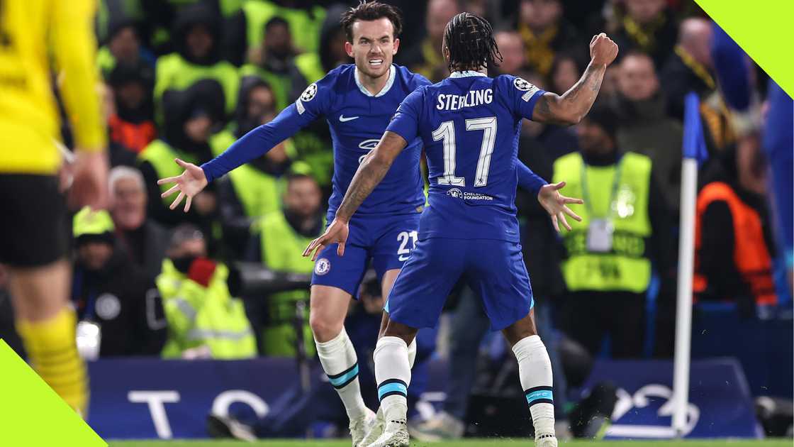 Ben Chilwell and Raheem Sterling playing for Chelsea in the UEFA Champions League. Ben Chilwell and Raheem Sterling playing for Chelsea in the UEFA Champions League.