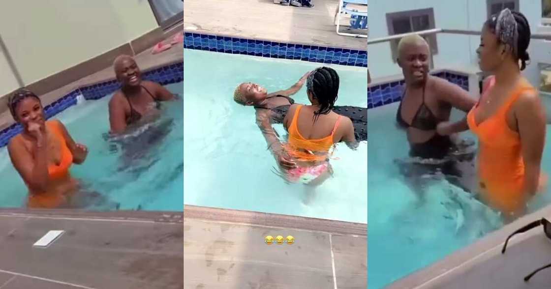 Shatta Wale's new girlfriend swimming with Fella