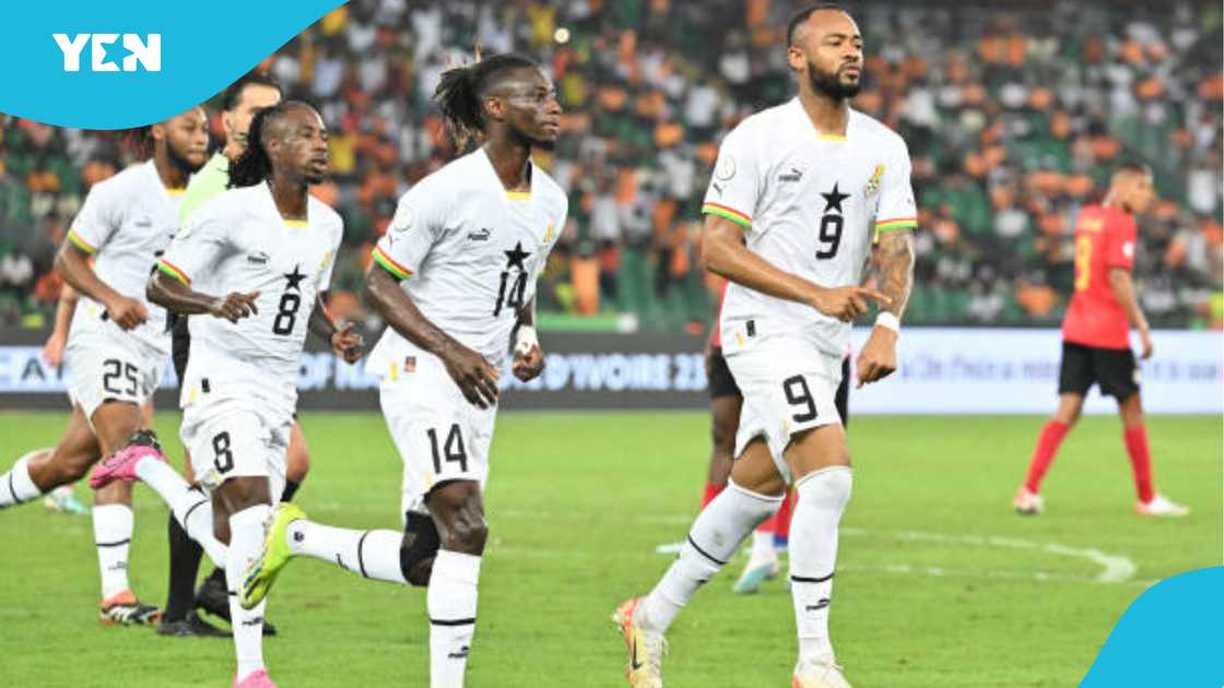 Jordan Ayew celebrates with teammates. Jordan Ayew celebrates with teammates.