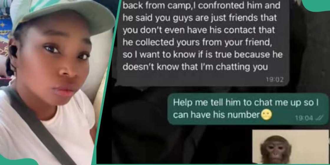 Suspicious girlfriend slides into female corper's DM