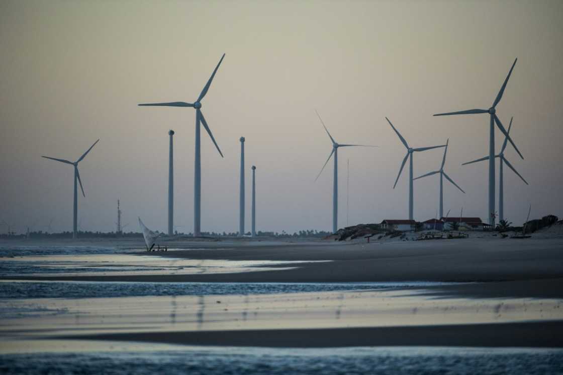 Wind turbines along the coast at Prainha do Canto Verde, in Ceara state in northeastern Brazil Wind turbines along the coast at Prainha do Canto Verde, in Ceara state in northeastern Brazil