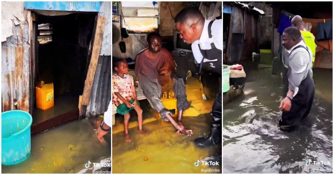 Photos of men assessing the level of damage done by heavy flooding in a community Photos of men assessing the level of damage done by heavy flooding in a community