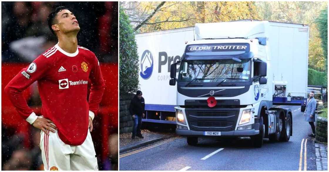 Truck got stuck at Ronaldo's house when it arrived to pack his belongings Truck got stuck at Ronaldo's house when it arrived to pack his belongings