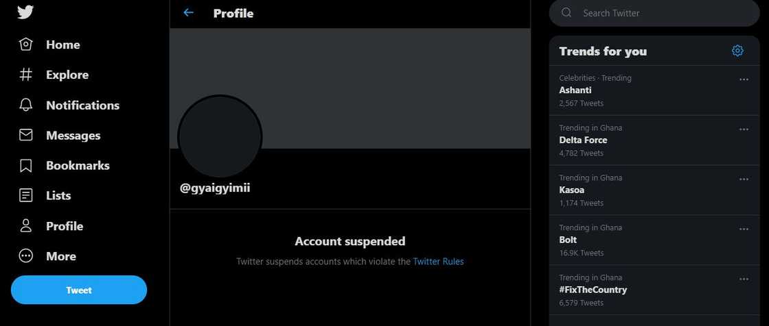 The Twitter account of Kalyjay, originator of #FixTheCountry has been suspended. Photo source: Twitter The Twitter account of Kalyjay, originator of #FixTheCountry has been suspended. Photo source: Twitter