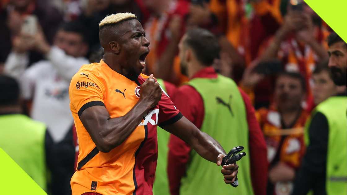 Victor Osimhen celebrates after scoring for Galatasaray against Besiktas