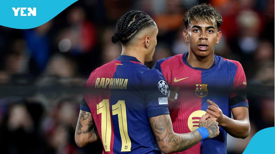 Raphinha and Lamine Yamal conspired to help Barcelona beat Benfica. Raphinha and Lamine Yamal conspired to help Barcelona beat Benfica.