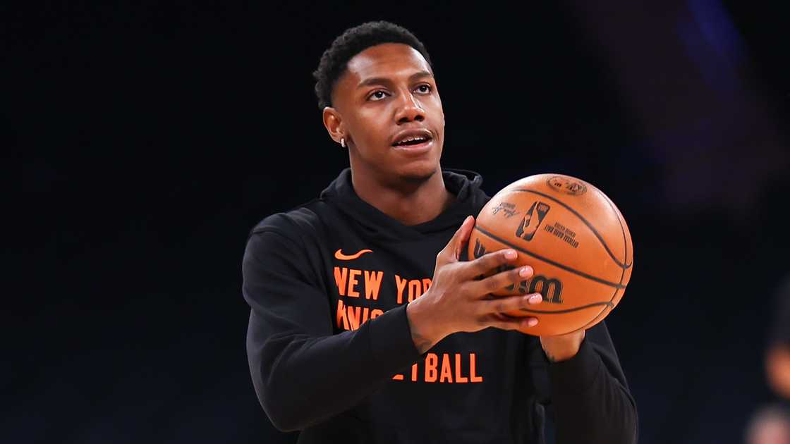 RJ Barrett shoots during warm-up before the game against the Milwaukee Bucks RJ Barrett shoots during warm-up before the game against the Milwaukee Bucks