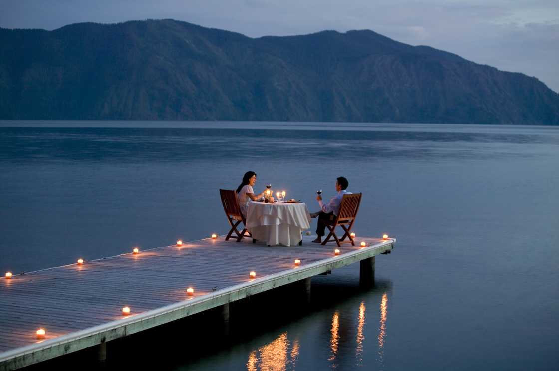 A couple having a romantic dinner date