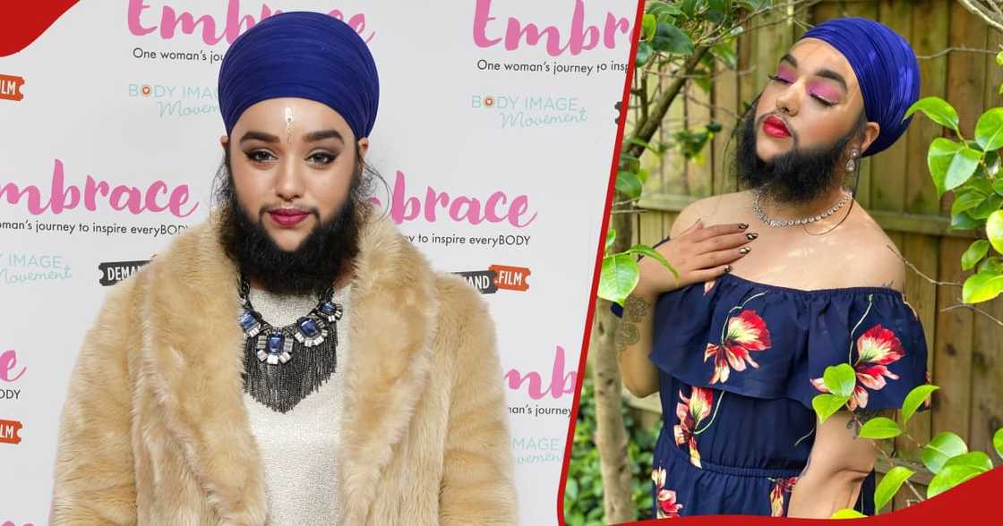 Collage of 31-year-old bearded woman Harnaam Kaur. Collage of 31-year-old bearded woman Harnaam Kaur.