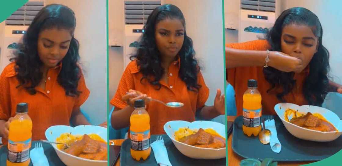 Jadro Lita eating amala and ewedu. Jadro Lita eating amala and ewedu.