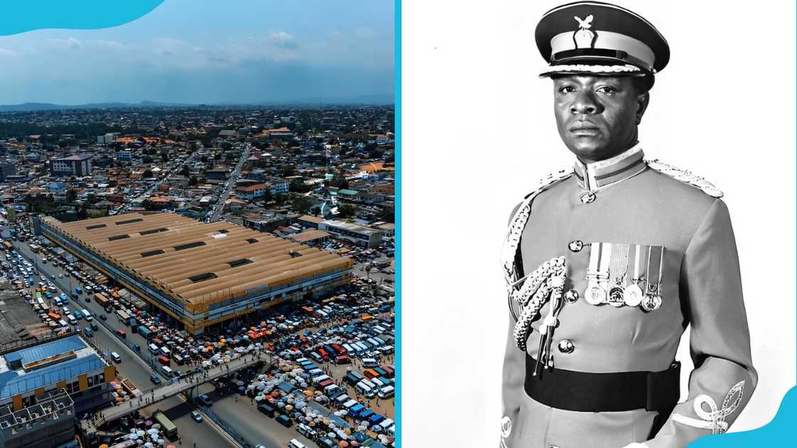 An aerial view of the Kaneshie Market Complex (L) and General Kutu Acheampong (R) An aerial view of the Kaneshie Market Complex (L) and General Kutu Acheampong (R)